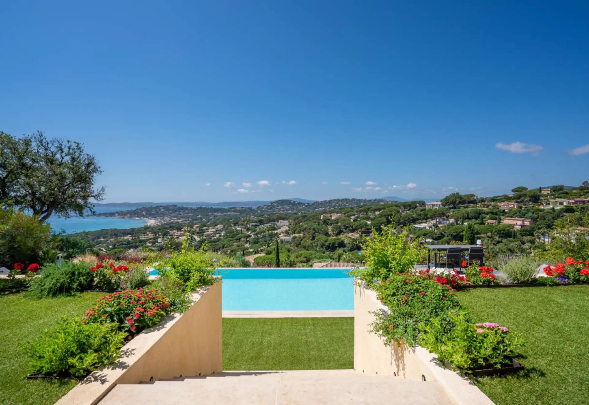 Villa Azur – have og infinity-pool med panoramaudsigt
